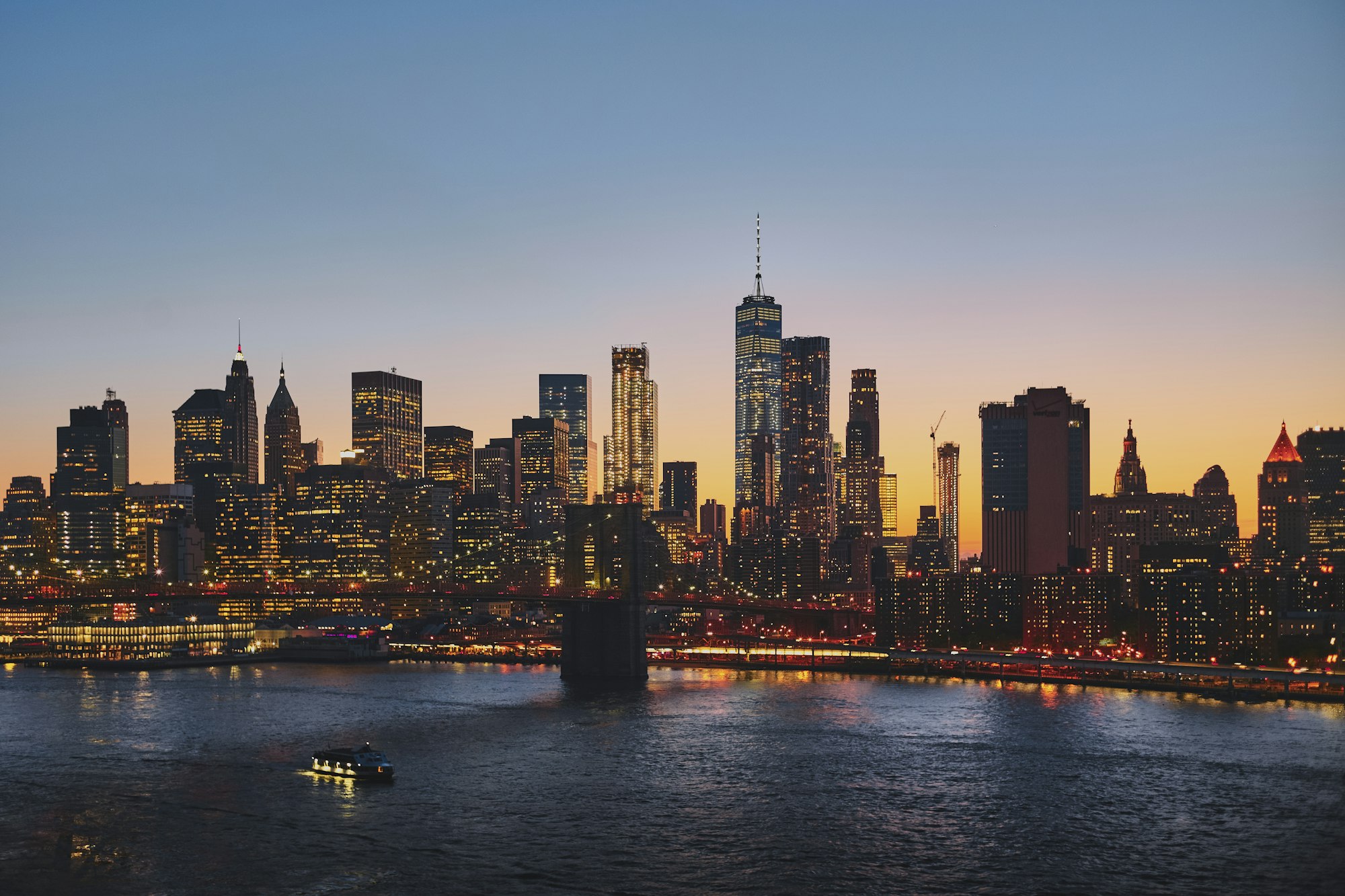 Manhattan skyline at dusk